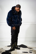 Men's Mink Bomber Jacket With Chinchilla Collar [Navy]