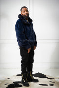 Men's Mink Bomber Jacket With Chinchilla Collar [Navy]