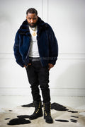 Men's Mink Bomber Jacket With Chinchilla Collar [Navy]