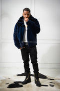 Men's Mink Bomber Jacket With Chinchilla Collar [Navy]