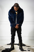 Men's Mink Bomber Jacket With Chinchilla Collar [Navy]