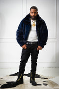 Men's Mink Bomber Jacket With Chinchilla Collar [Navy]