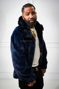 Men's Mink Bomber Jacket With Chinchilla Collar [Navy]