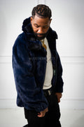 Men's Mink Bomber Jacket With Chinchilla Collar [Navy]