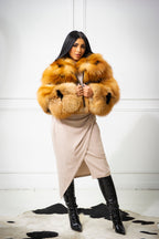 Women's Ariel Leather And Fox Combo Jacket [Black/Gold]