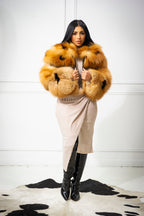 Women's Ariel Leather And Fox Combo Jacket [Black/Gold]