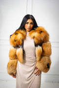 Women's Ariel Leather And Fox Combo Jacket [Black/Gold]