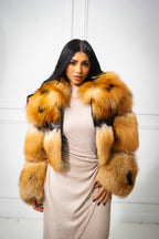 Women's Ariel Leather And Fox Combo Jacket [Black/Gold]
