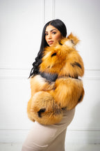 Women's Ariel Leather And Fox Combo Jacket [Black/Gold]