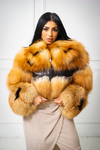 Women's Ariel Leather And Fox Combo Jacket [Black/Gold]