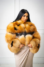 Women's Ariel Leather And Fox Combo Jacket [Black/Gold]