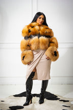 Women's Ariel Leather And Fox Combo Jacket [Black/Gold]