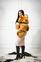 Women's Ariel Leather And Fox Combo Jacket [Black/Gold]