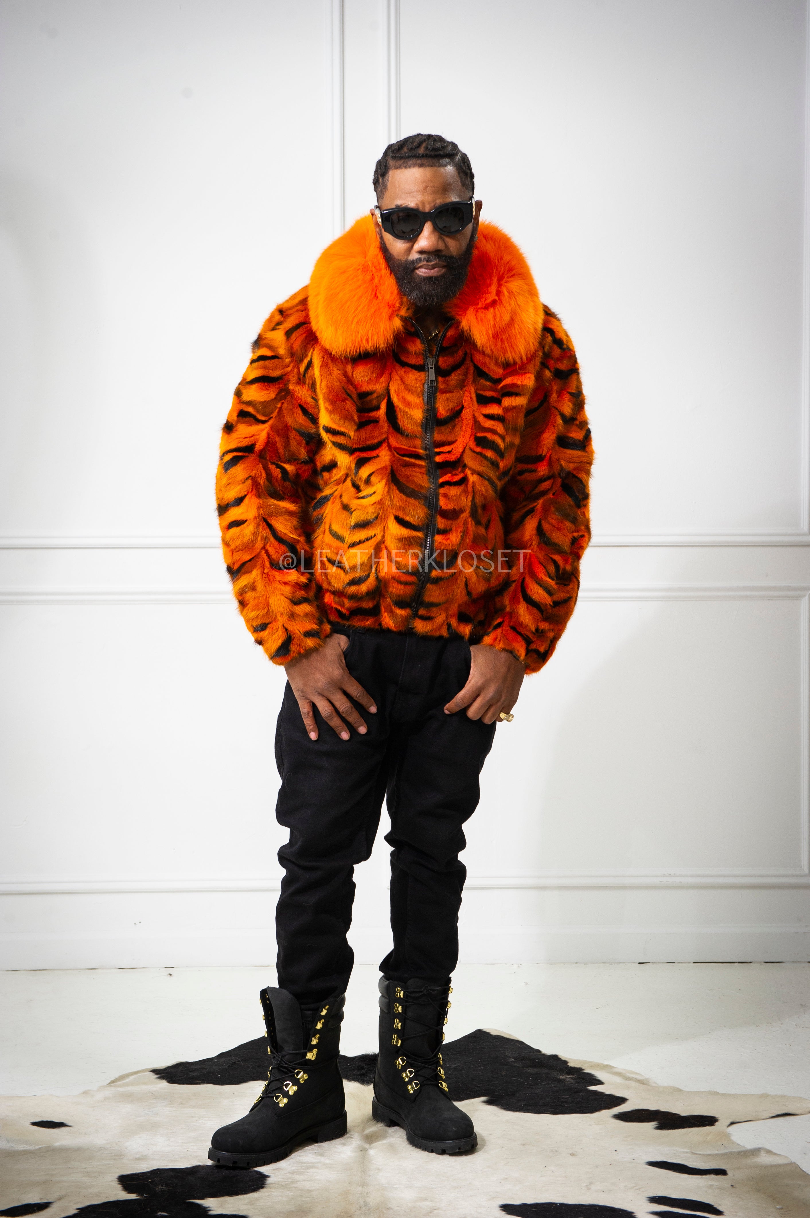 Men's Tigger 2.0 Mink Bomber Jacket [Orange Multi Men's Tigger 2.0 Mink Bomber Jacket [Orange Multi