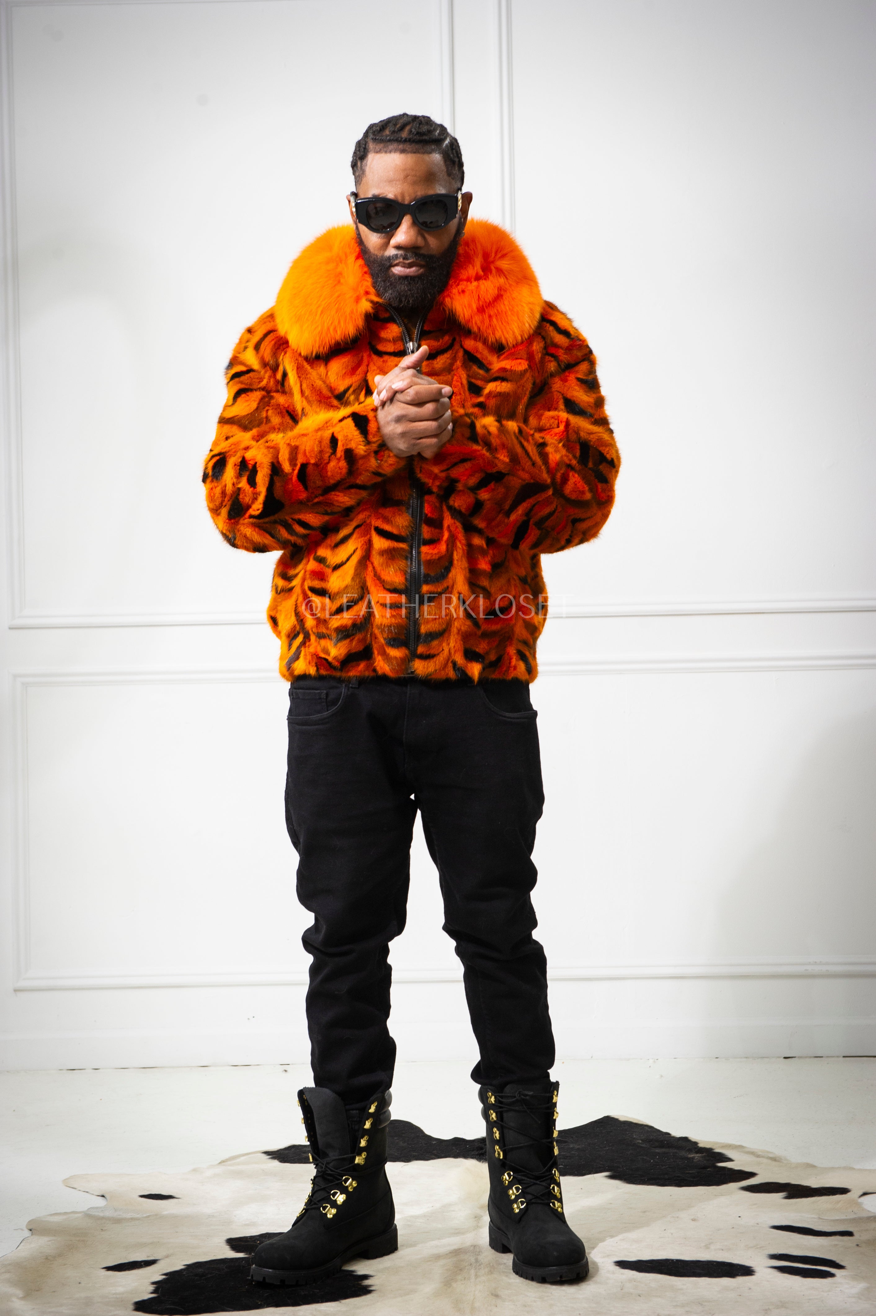 Men's Tigger 2.0 Mink Bomber Jacket [Orange Multi] – LeatherKloset