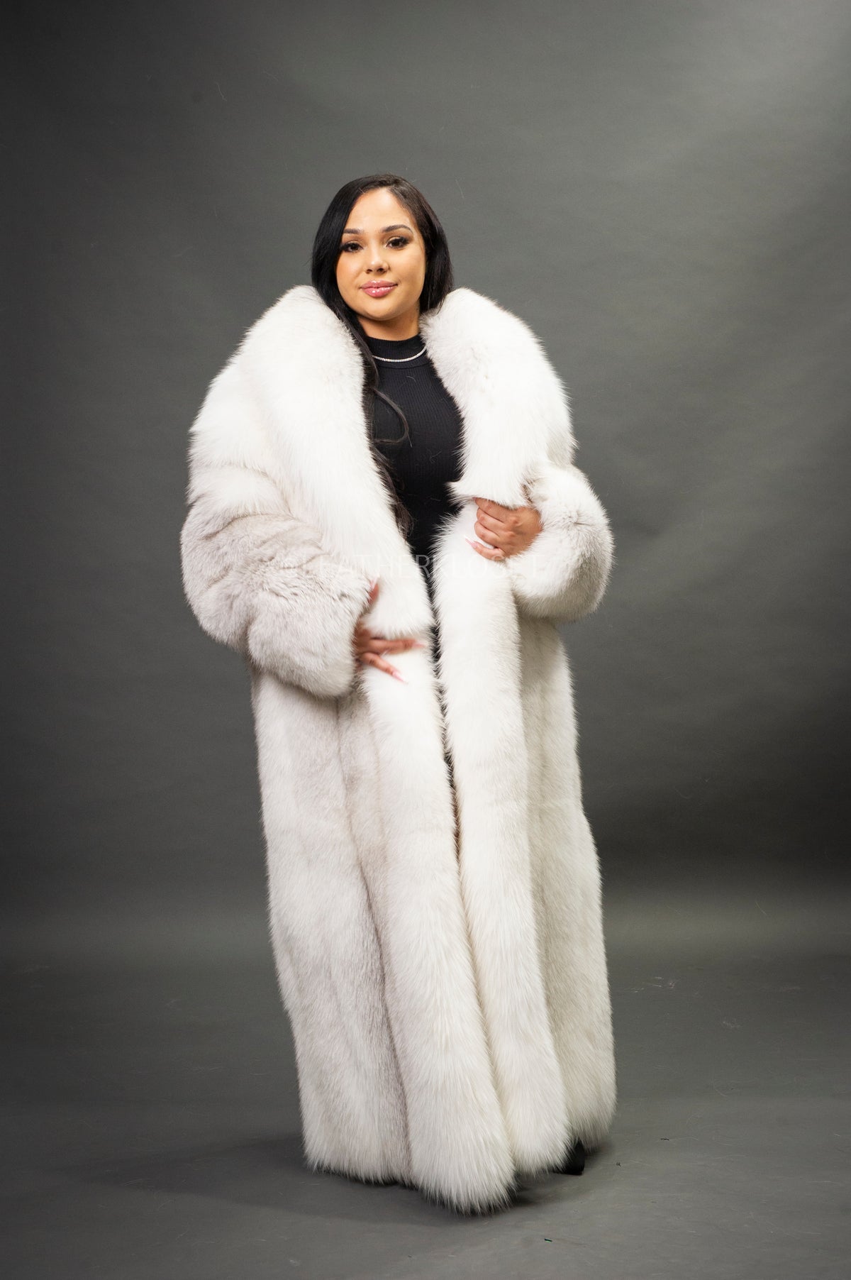 Women's Full Length Fox Trench [Arctic]