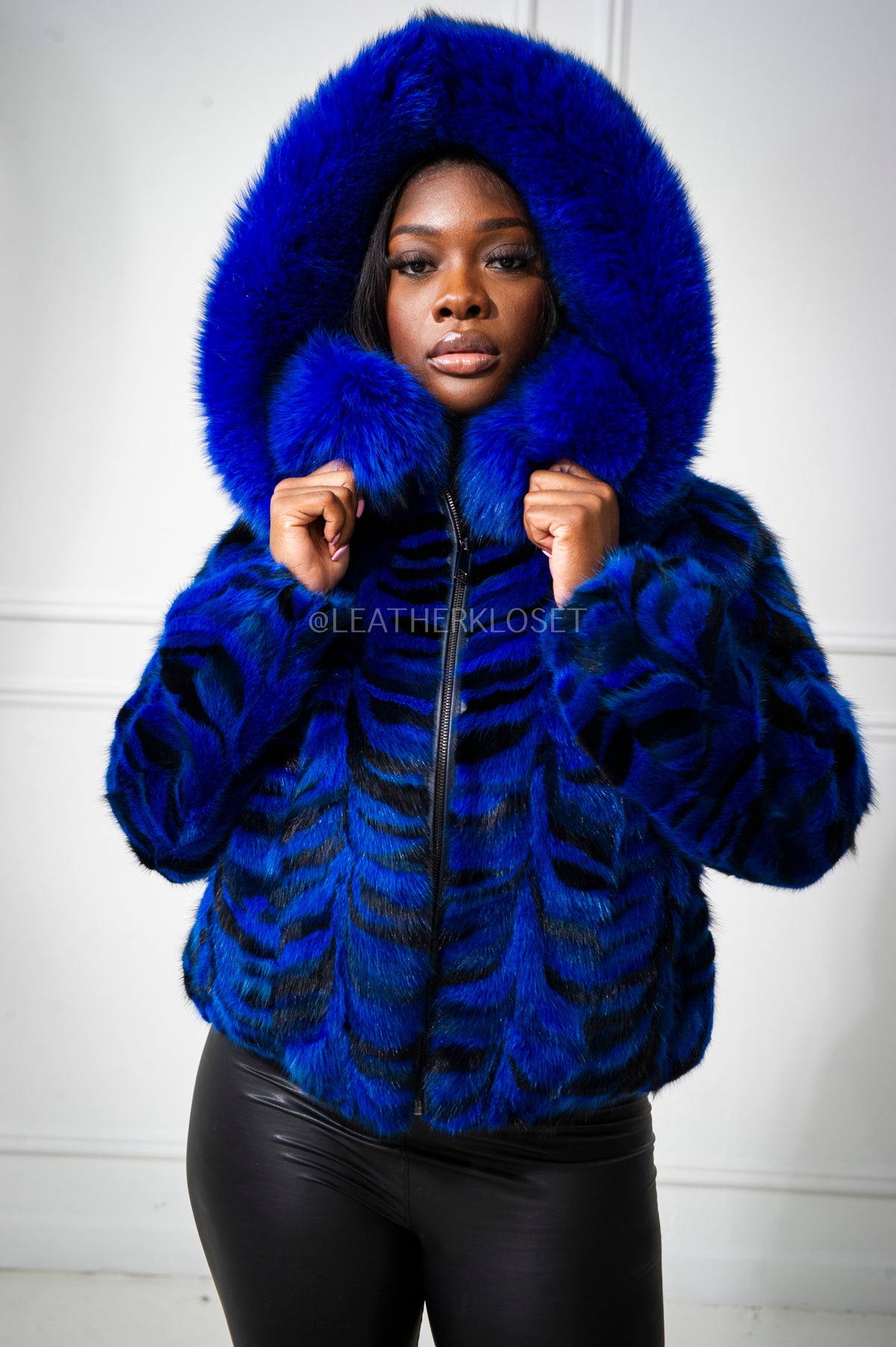 Women's Leilani Mink Bomber With Hood [Blue]