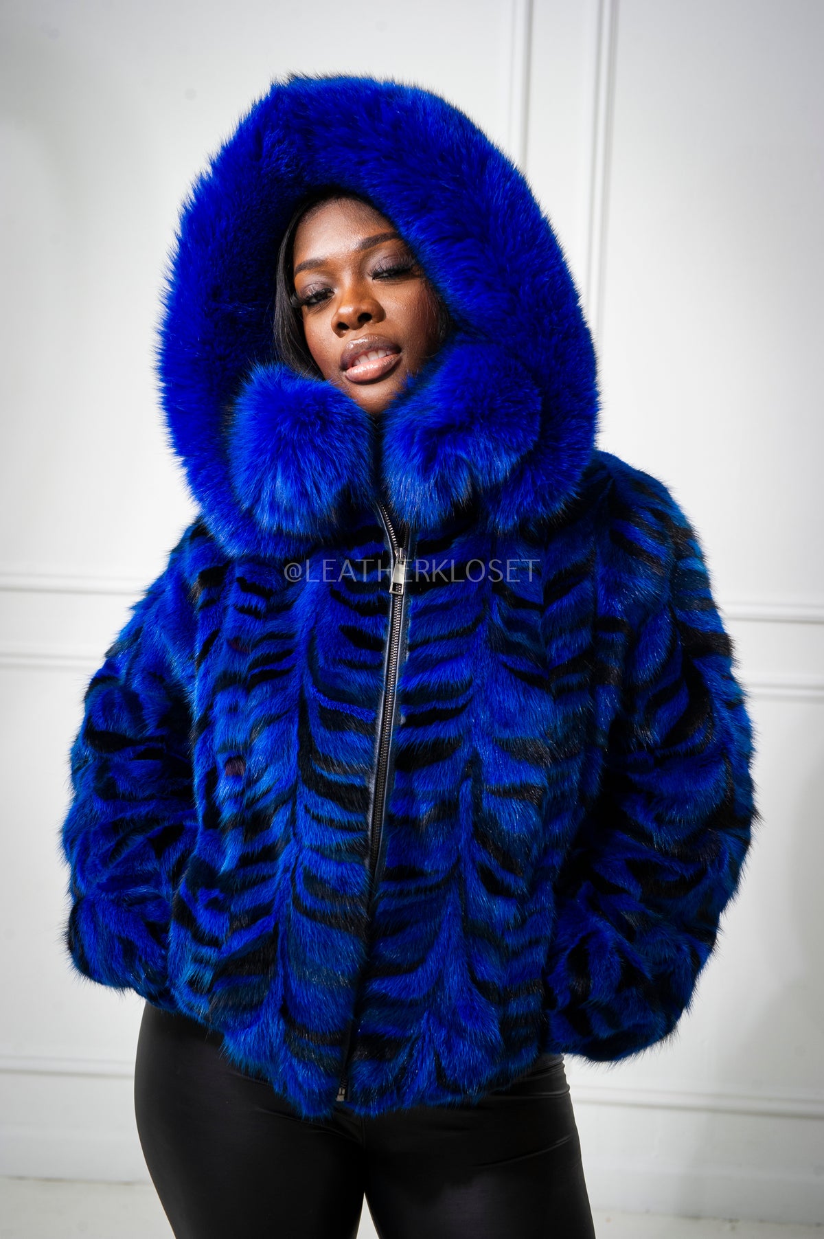 Women's Leilani Mink Bomber With Hood [Blue]