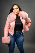 Women's Aurora Crop Sheepskin Jacket With Fox [Pink]