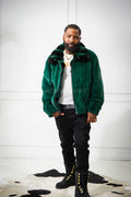 Men's Mink Bomber Jacket With Chinchilla Collar [Green]