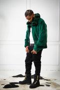 Men's Mink Bomber Jacket With Chinchilla Collar [Green]