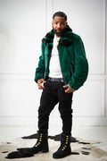 Men's Mink Bomber Jacket With Chinchilla Collar [Green]