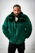 Men's Mink Bomber Jacket With Chinchilla Collar [Green]