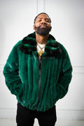 Men's Mink Bomber Jacket With Chinchilla Collar [Green]