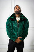 Men's Mink Bomber Jacket With Chinchilla Collar [Green]