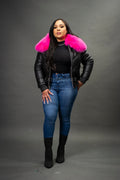 Women's V-Bomber Black Premium Fox Fur Collar [Pink Fox]