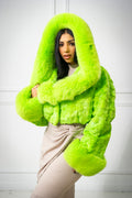 Women's Crop Mink Bomber With Hood [Lime Green]