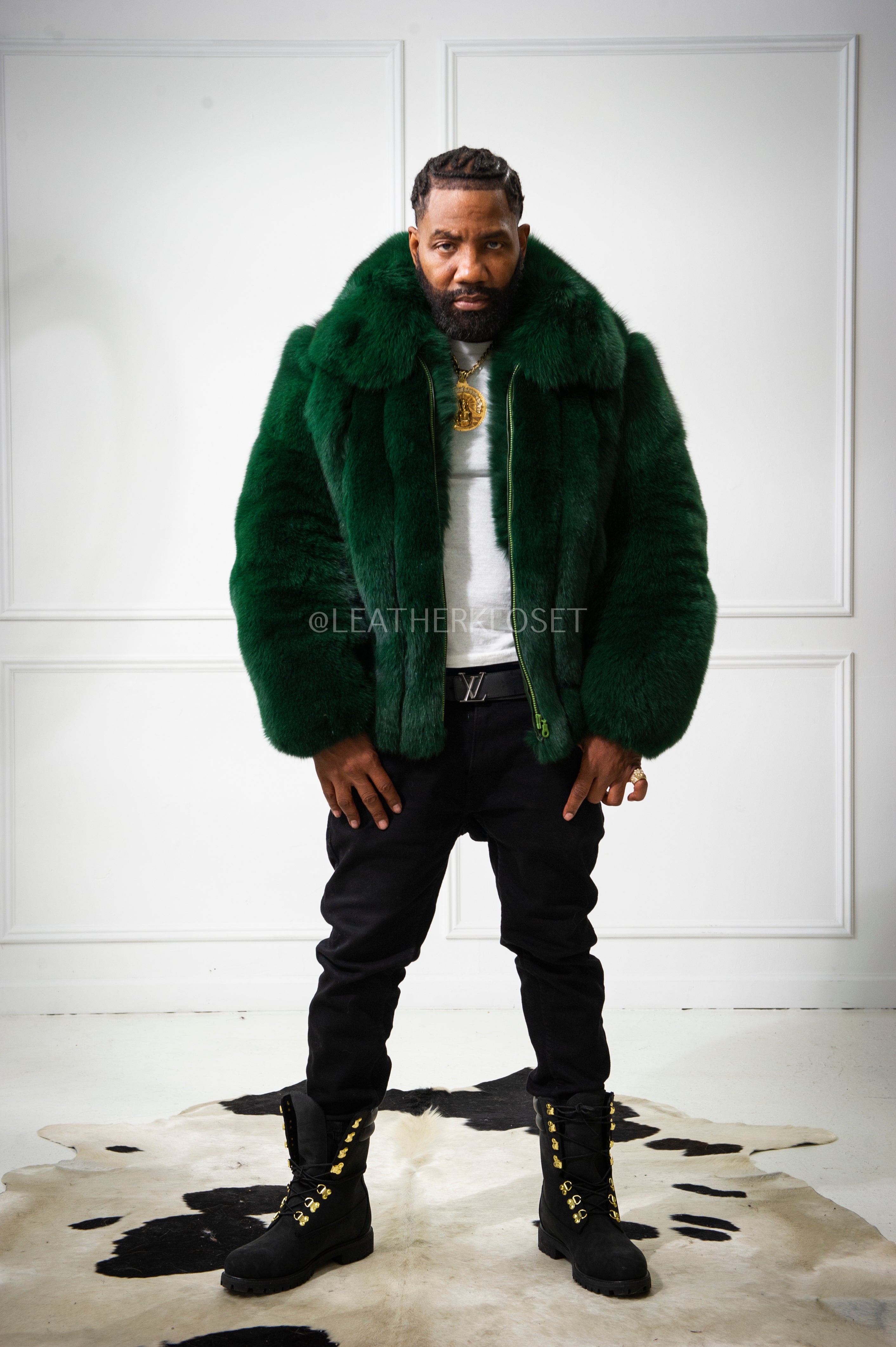 Men's Miles Fox Fur Bomber Jacket [Green] – LeatherKloset