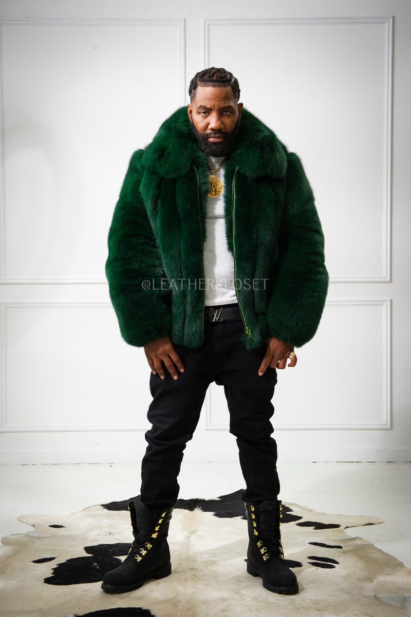 Men's Miles Fox Fur Bomber Jacket [Green]