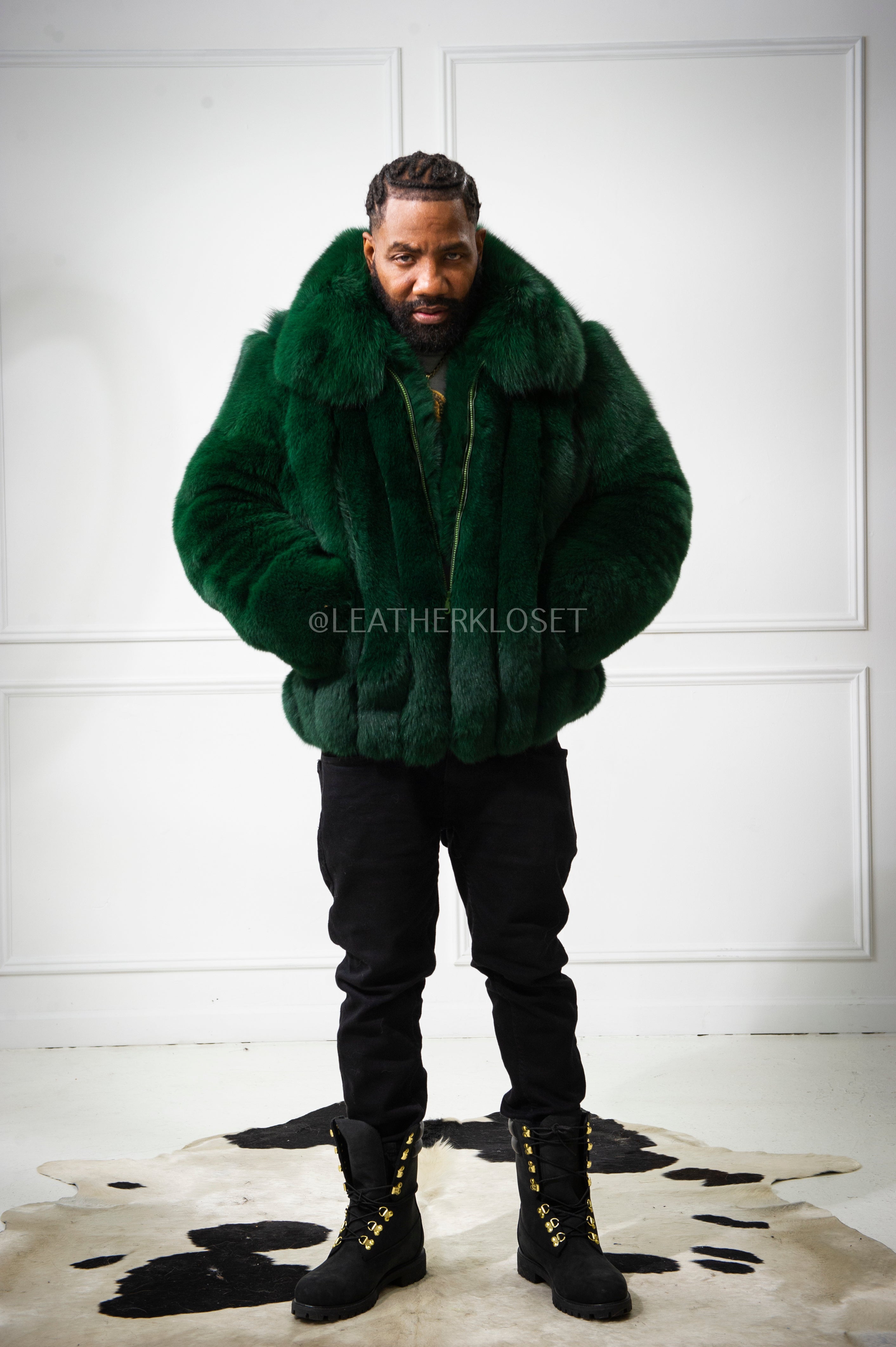 Men's Miles Fox Fur Bomber Jacket [Green] – LeatherKloset