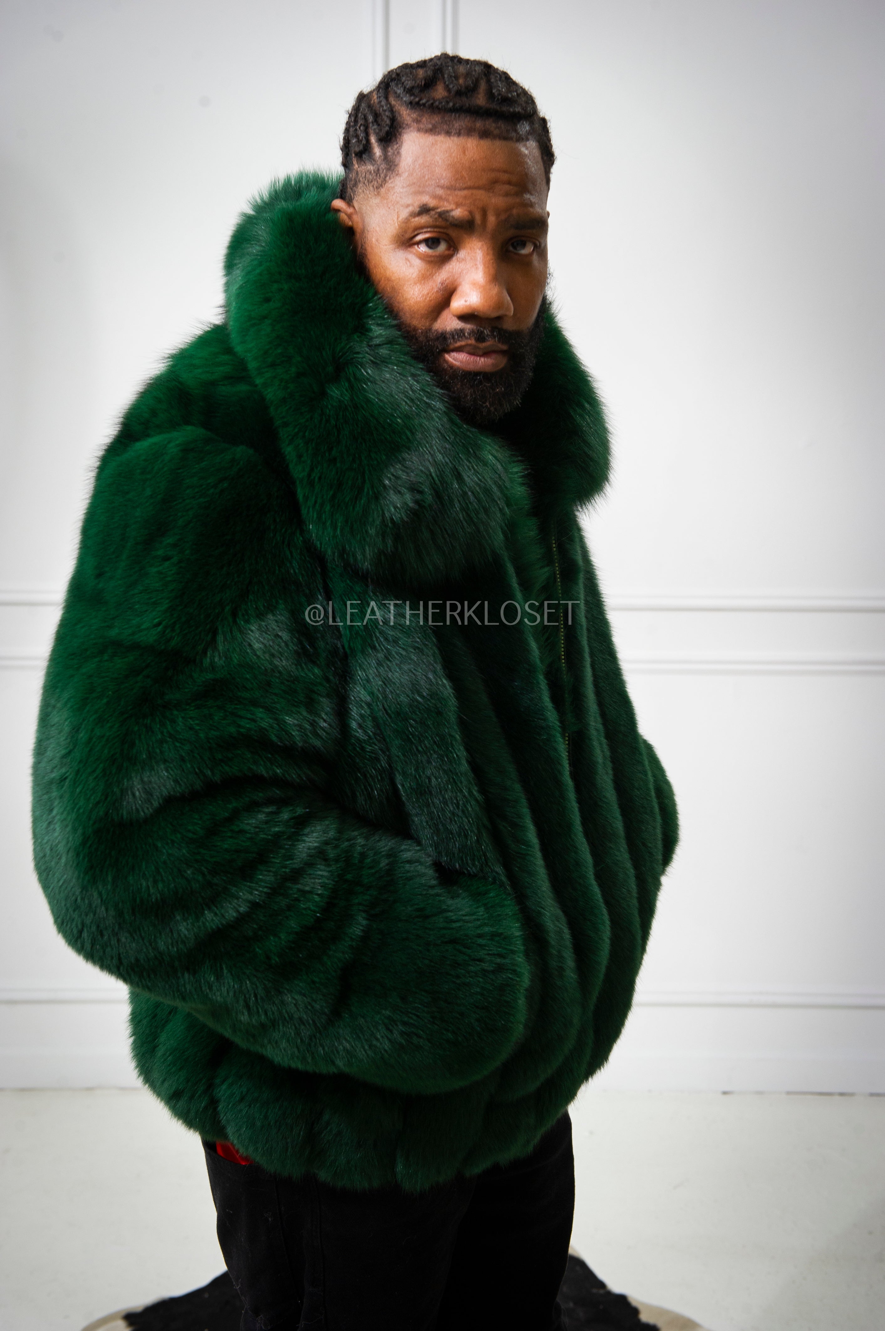 Men's Miles Fox Fur Bomber Jacket [Green] – LeatherKloset