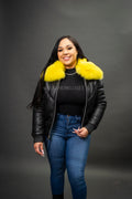 Women's V-Bomber Black Premium Fox Fur Collar [Yellow Fox]