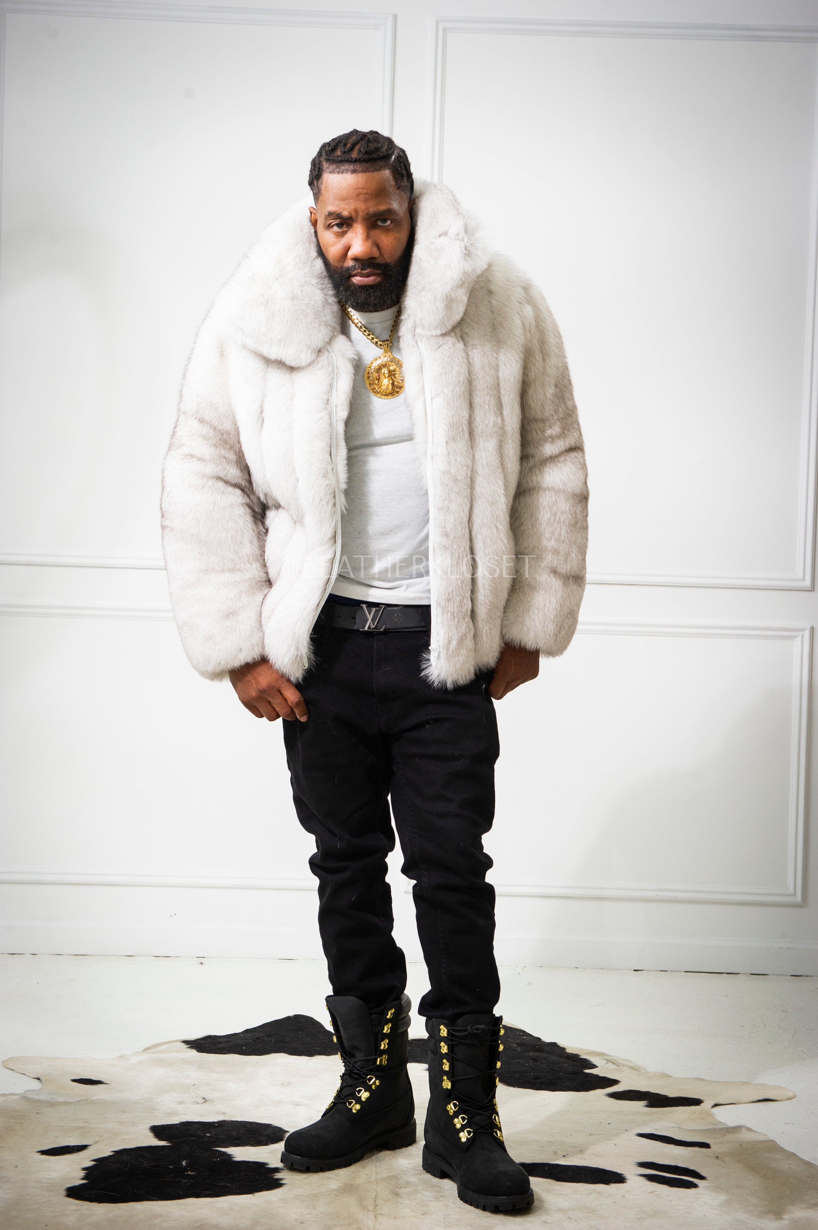 Men's Miles Fox Fur Bomber Jacket [Natural White] – LeatherKloset