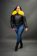 Women's V-Bomber Black Premium Fox Fur Collar [Yellow Fox]
