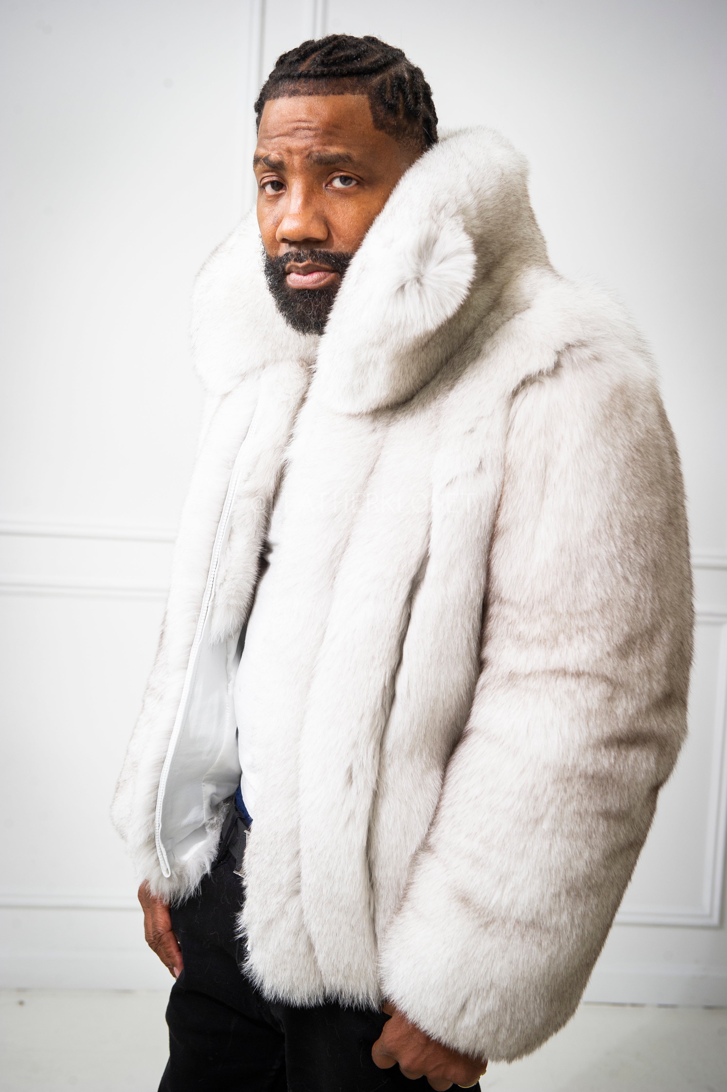値*！様 BACKS N3B Y2K ファージャケット　コーデュロイ　モッズコー Men's Miles Fox Fur Bomber Jacket [Natural White] – LeatherKloset