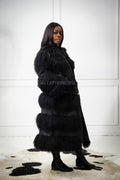 Women's Leather And Mongolian Lamb Fur Convertible Coat [Black]