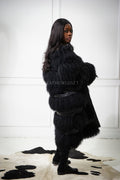 Women's Leather And Mongolian Lamb Fur Convertible Coat [Black]