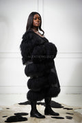 Women's Leather And Mongolian Lamb Fur Convertible Coat [Black]