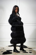 Women's Leather And Mongolian Lamb Fur Convertible Coat [Black]