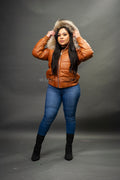 Women's Leather Snorkel Bomber Jacket [Caramel Crunch]