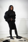 Women's Leather And Mongolian Lamb Fur Convertible Coat [Black]