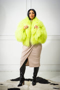 Women's Celia Mongolian Fur Jacket [Lime Green]