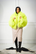 Women's Celia Mongolian Fur Jacket [Lime Green]