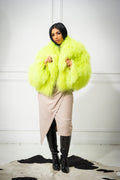 Women's Celia Mongolian Fur Jacket [Lime Green]