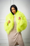 Women's Celia Mongolian Fur Jacket [Lime Green]