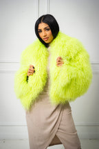 Women's Celia Mongolian Fur Jacket [Lime Green]
